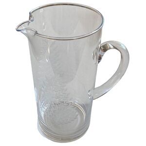 Vintage Cut Glass Fern Pattern  Clear Glass 8 1/4”” Tall Pitcher